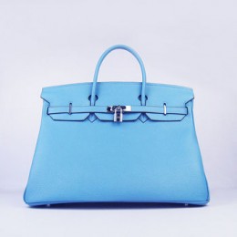 Hermes Birkin 40Cm Togo Leather Handbags Light Blue Silver
